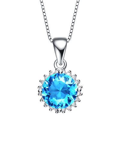 Genevive Silver Cz Pendant In Blue