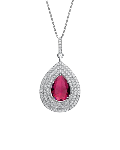 Genevive Silver Cz Pendant In Pink