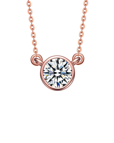 Genevive 18k Rose Gold Plated Cz Necklace In Pink