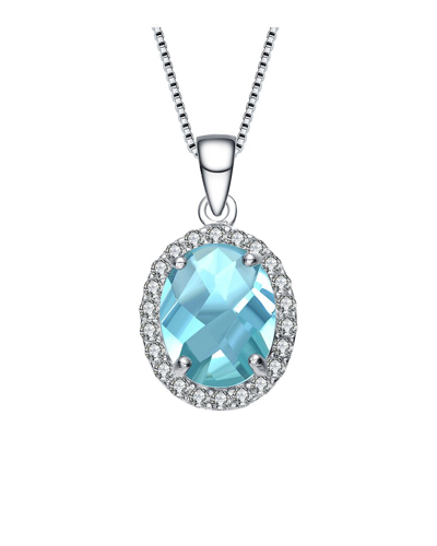 Genevive Silver Cz Pendant In Blue