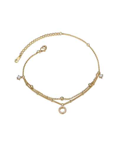 Genevive 14k Plated Cz Ankle Bracelet In Gold