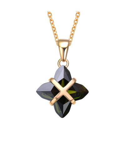 Genevive 14k Plated Cz Pendant In Black