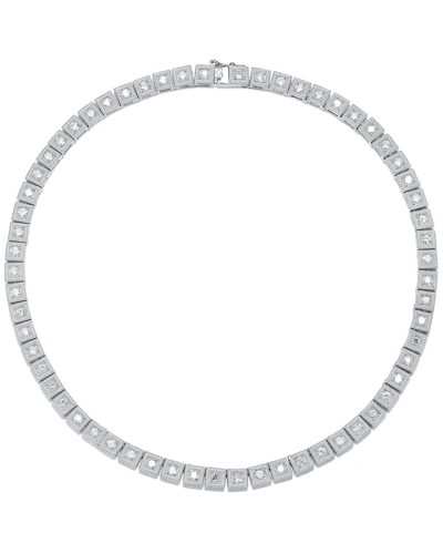 Genevive Silver Cz Tennis Necklace In Metallic