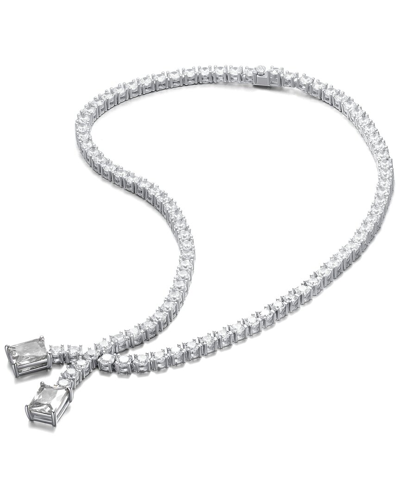 Genevive Silver Cz Tennis Necklace In Metallic