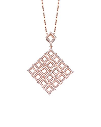 Genevive 18k Rose Gold Plated Cz Pendant In Pink