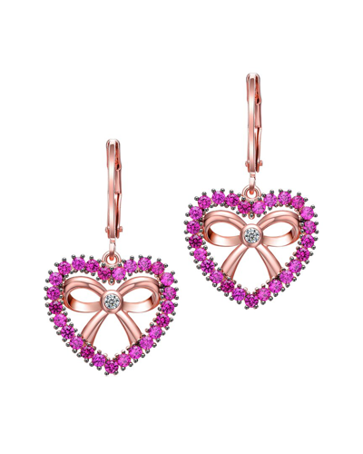 Rachel Glauber 18k Rose Gold Plated Cz Hearts Earrings In Pink