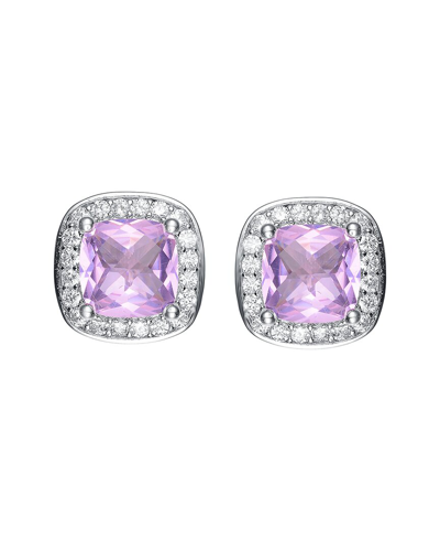 Rachel Glauber Rhodium Plated Cz Studs In Purple