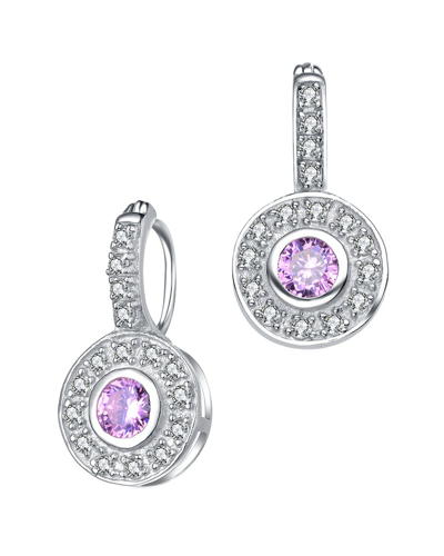 Rachel Glauber Rhodium Plated Cz Dangle Earrings In Metallic