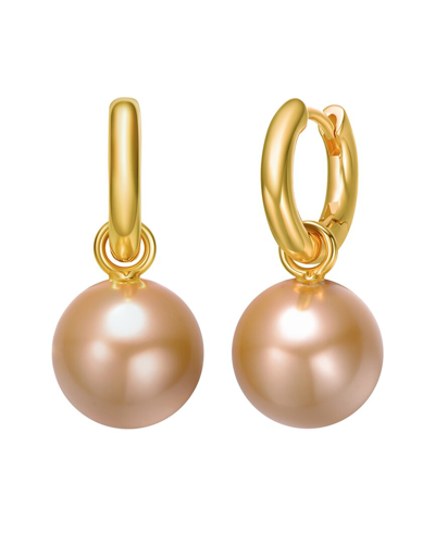 Rachel Glauber 14k Plated 14mm Pearl Cz Pearl Earrings In Gold