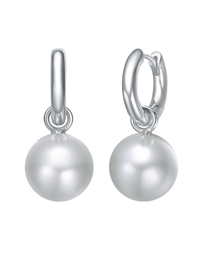 Rachel Glauber Rhodium Plated 14mm Pearl Cz Earrings In Metallic