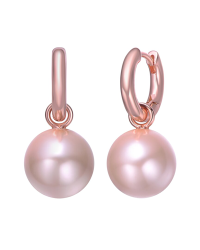 Rachel Glauber 18k Rose Gold Plated 14mm Pearl Cz Pearl Earrings In Pink