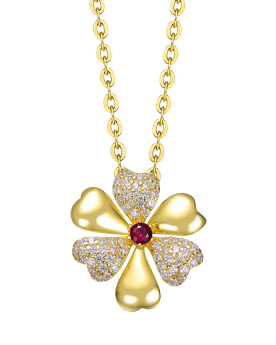 Rachel Glauber 14k Plated Cz Flower Pendant In Gold