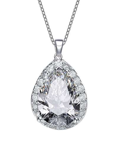 Rachel Glauber Rhodium Plated Cz Pendant Necklace In Metallic