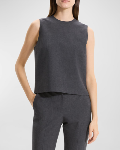 Theory Wool Suiting Shell Top In Charcoal Melange