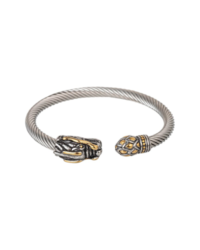 Eye Candy La Titanium Double Dragon Head Cuff Bracelet In Gold