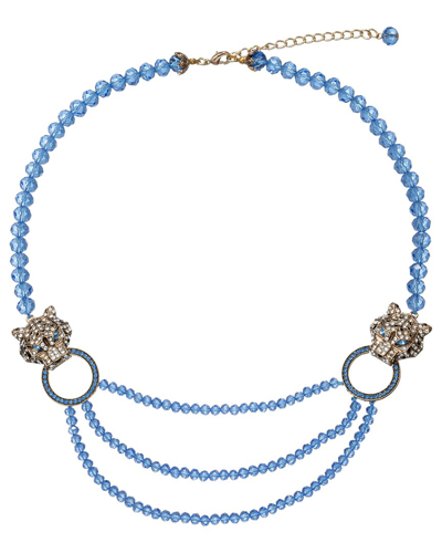 Eye Candy La Julia Leopard Beaded Necklace In Blue