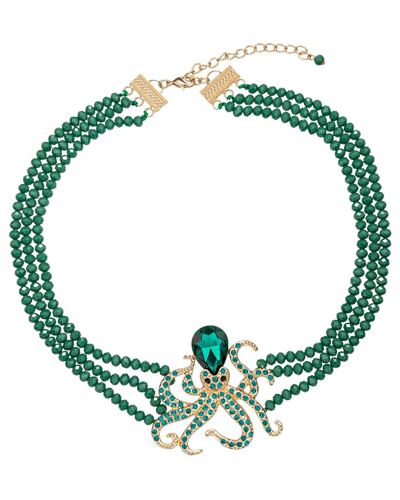Eye Candy La Octopus Statement Beaded Necklace In Green