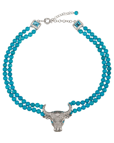 Eye Candy La Tara Beaded Statement Necklace In Blue