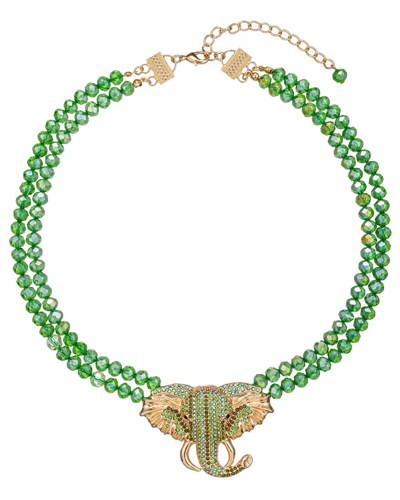 Eye Candy La Luck Elephant Beaded Necklace In Green