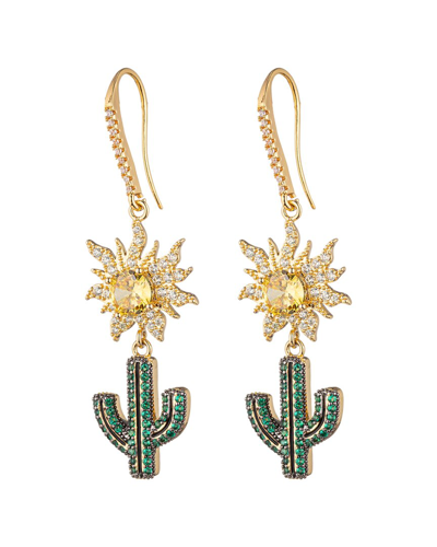 Eye Candy La Cz Palm Spring Cactus Drop Earrings In Gold