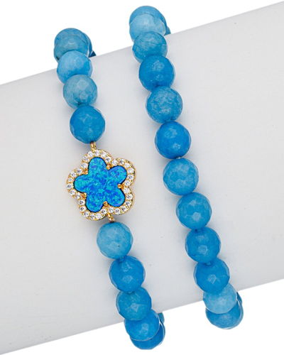 Eye Candy La Cz Fleur Lace Stretch Bracelet In Blue