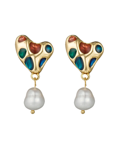 Eye Candy La Pearl Cz Isabella Painted Heart Earrings In Gold