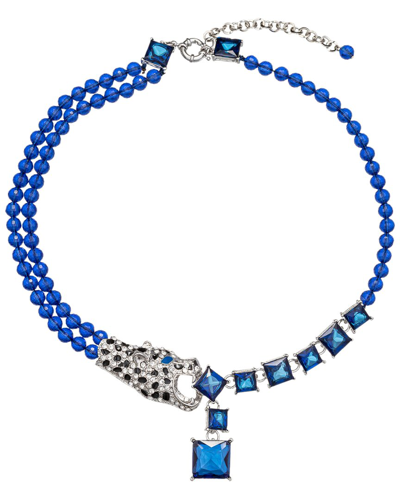 Eye Candy La Larissa Leopard Beaded Necklace In Blue