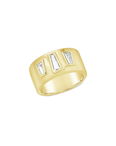Sterling Forever 14k Plated Cz Colsie Cigar Band Ring In Gold