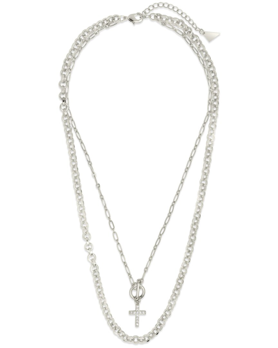Sterling Forever Rhodium Plated Cz Grace Layered Necklace In Metallic