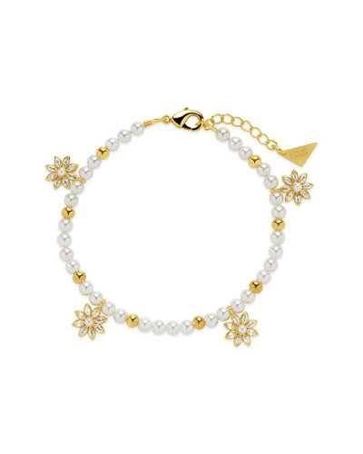 Sterling Forever Esti Pearl Bracelet In Gold