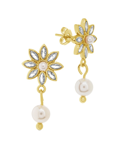 Sterling Forever 14k Plated 3mm-6mm Pearl Cz Esti Drop Studs In Gold