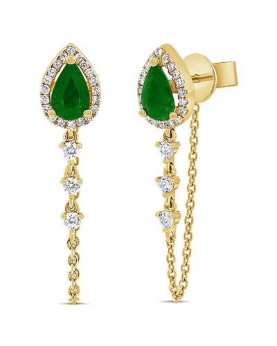 Sabrina Designs 14k 1.16 Ct. Tw. Diamond & Emerald Dangle Chain Earrings In Gold