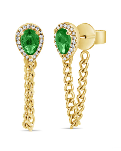 Sabrina Designs 14k 1.04 Ct. Tw. Diamond & Emerald Dangle Chain Earrings In Green