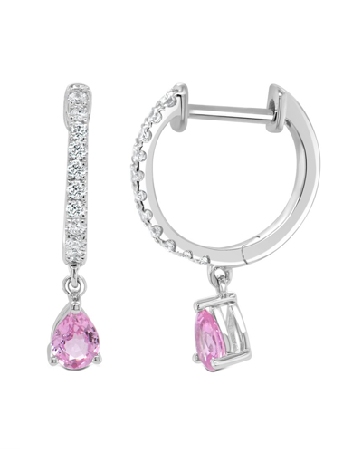 Sabrina Designs 14k 0.57 Ct. Tw. Diamond & Pink Sapphire Dangle Huggie Earrings In Metallic