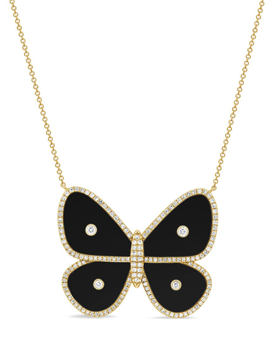 Sabrina Designs 14k 10.58 Ct. Tw. Diamond & Onyx Butterfly Necklace In Gold