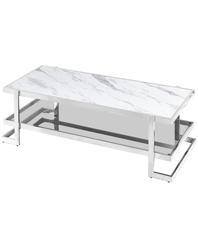 Sagebrook Home Silver Metal & Marble Glass Coffee Table