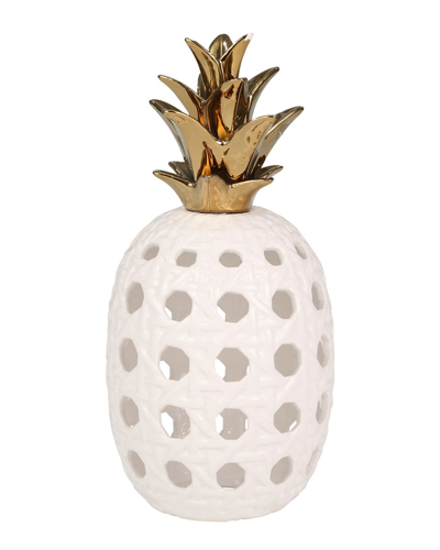 Sagebrook Home Ceramic Lattice Weave Pineapple In White