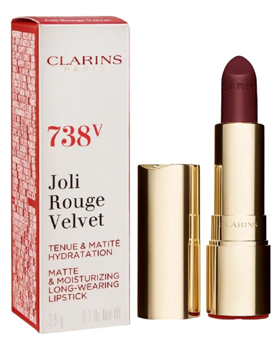 Clarins 0.1oz 738 V Royal Plum Joli Rouge Velvet Lipstick
