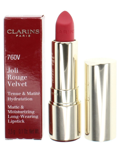 Clarins 0.1oz 760v Pink Cranberry Joli Rouge Long Wearing Lipstick In White