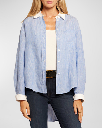 Current Elliott The Candid Striped Button-front Shirt In Blue Stripe