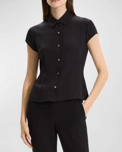 THEORY CAP-SLEEVE MODERN SILK GEORGETTE BLOUSE