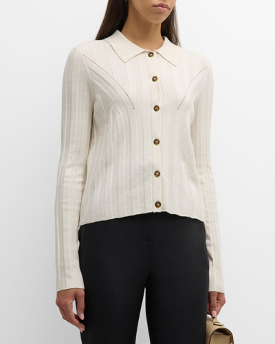 Loulou Studio Caine Button-front Knit Top In Rice Ivory