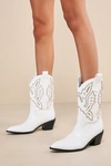 LULUS REMMINGTON WHITE POINTED-TOE WESTERN ANKLE BOOTS