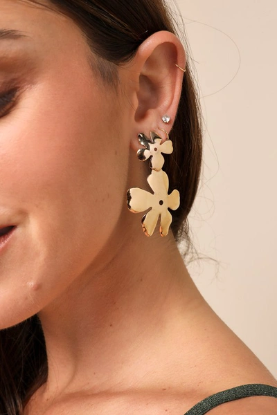 Lulus Flourishing Glam Gold Flower Drop Earrings