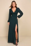 Lulus Marvelous Affair Emerald Green Pleated Lace-up Maxi Dress In Emerald Green