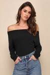 Lulus Cutely Charming Black Off-the-shoulder Long Sleeve Top In Black