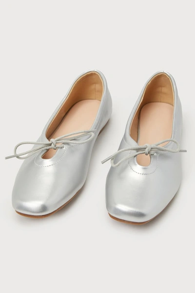 Lulus Tressia Silver Bow Ballet Flats