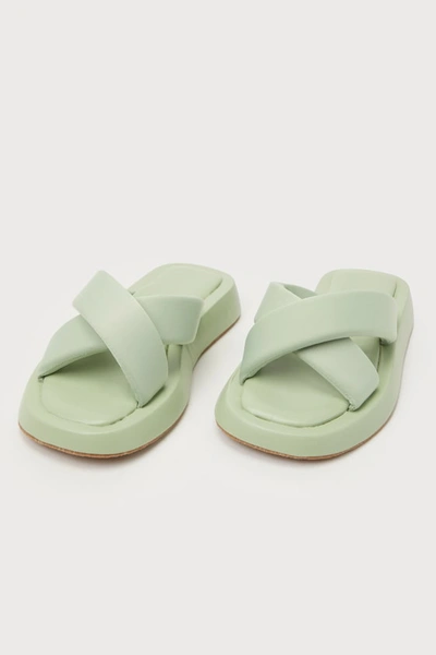 Lulus Finny Sage Flatform Slide Sandals In Green