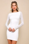 Lulus Gift Of Love Ivory And Silver Backless Long Sleeve Mini Dress In Ivory