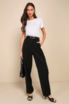 Lulus Chic Mindset Black High-rise Wide-leg Trouser Pants In Black
